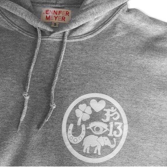 Jennifer Meyer Women's Size Large Grey White Good Luck Charm Hoodie Sweatshirt - Picture 5 of 16